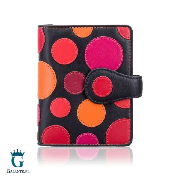 Portfelik damski w kropki na zatrzask Visconti P-3 RFID – jagodowy
