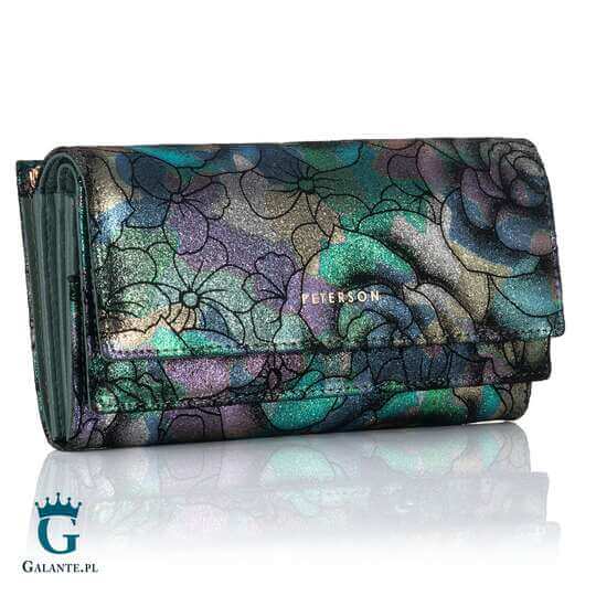 Zgrabny portfel damski w kwiaty PETERSON 42108 – fioletowy