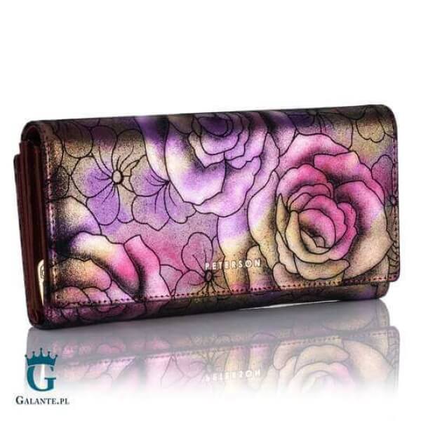 Duży Portfel Damski Kwiaty PETERSON 42100 z RFID – fioletowy