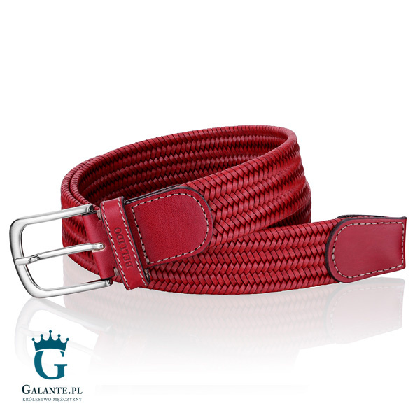 Czerwony pleciony ze skóry pasek do spodni męski Miguel Bellido 935-35-8886-12-013