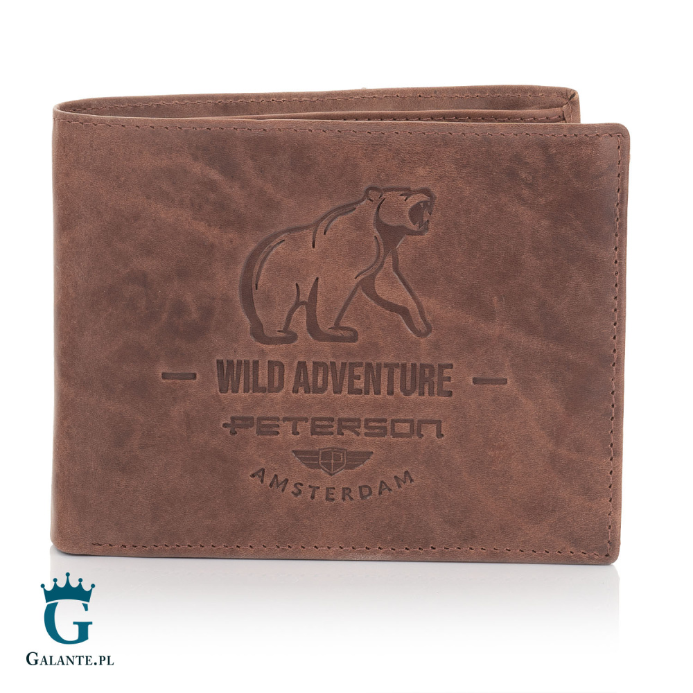 Czarny Skórzany Portfel Męski PETERSON na Zamek 340