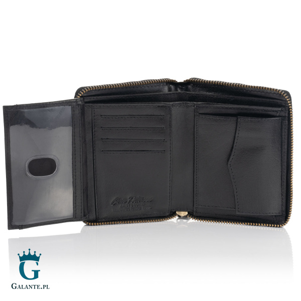 Czarny Skórzany Portfel Męski PETERSON na Zamek 340