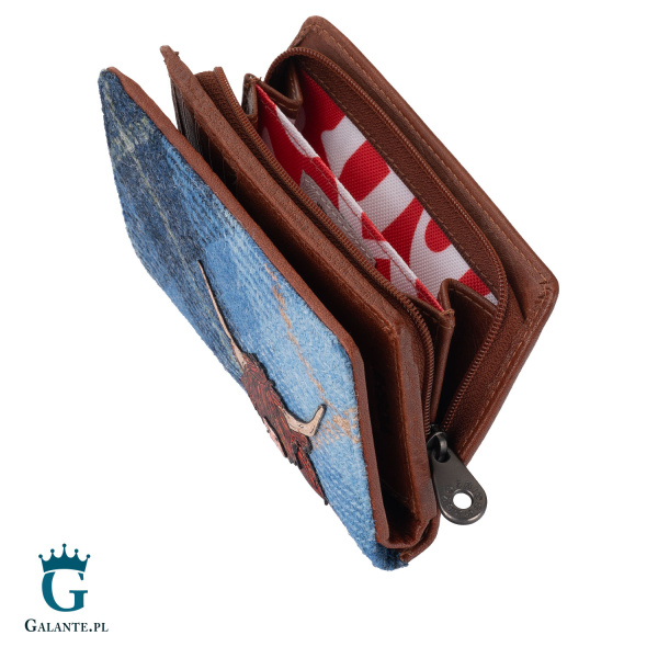 Brązowy portfelik damski Szkocka Krowa Yoshi Y1089