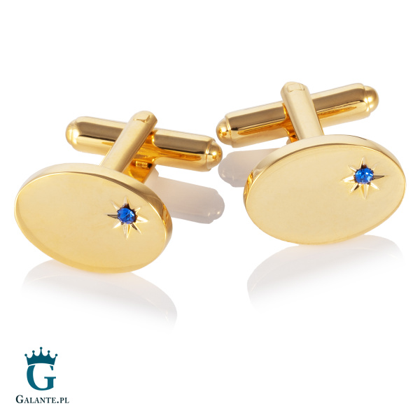 Złote spinki do mankietów z szafirowym kryształem PS-644