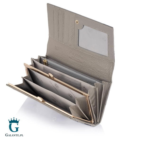 Duży Skórzany Portfel Damski Srebrne Motyle PETERSON