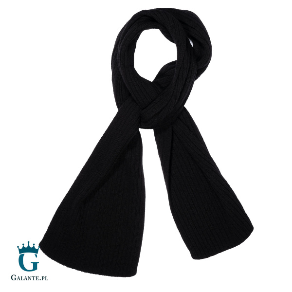 Zestaw czarna wełniana czapka + szal męski SLWA-002