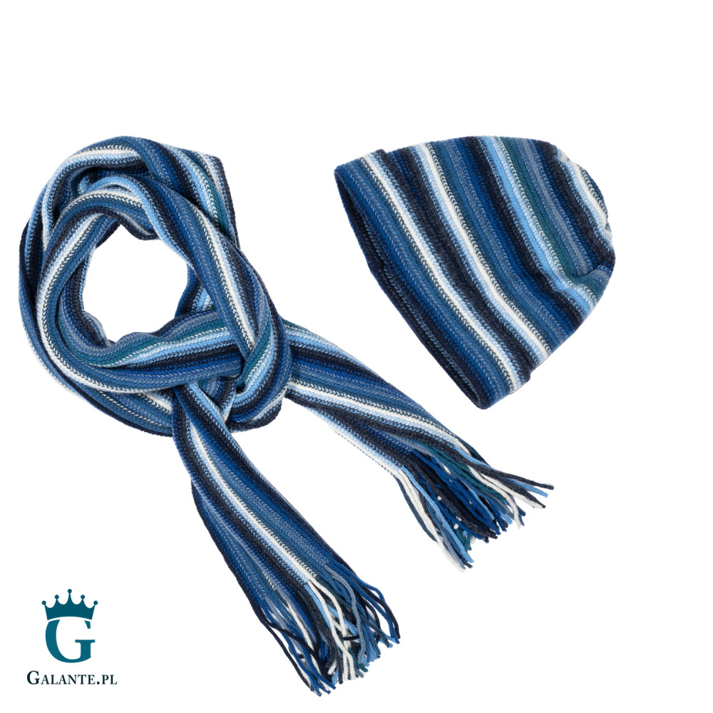 Niebieska czapka męska + szal wełniany SLW-009