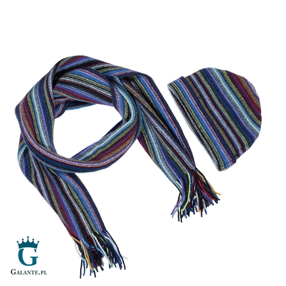 Zestaw wełniany szal + czapka męska SLW-001