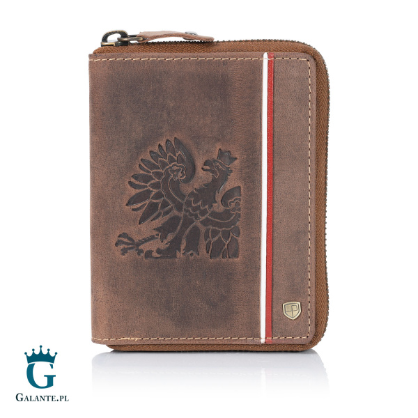 Duży Portfel Męski PETERSON Nubuk Orzeł i Barwy Polski 340P-03 – brązowy