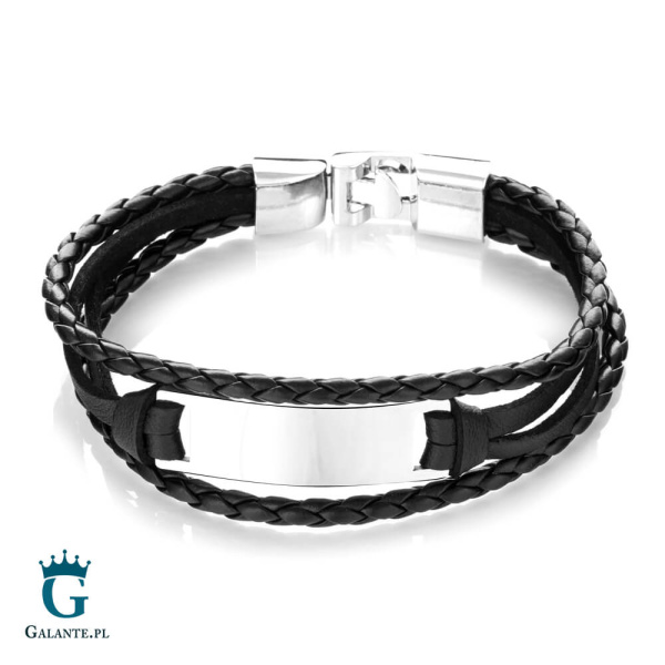 Poczwórna czarna bransoletka męska B-19