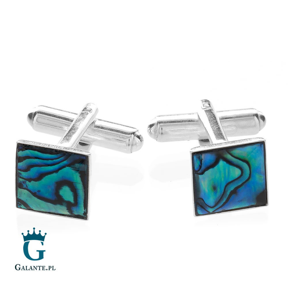 Srebrne spinki do mankietów z niebieską masą perłową SMK-002