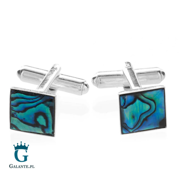 Srebrne spinki do mankietów z niebieską masą perłową SMK-002