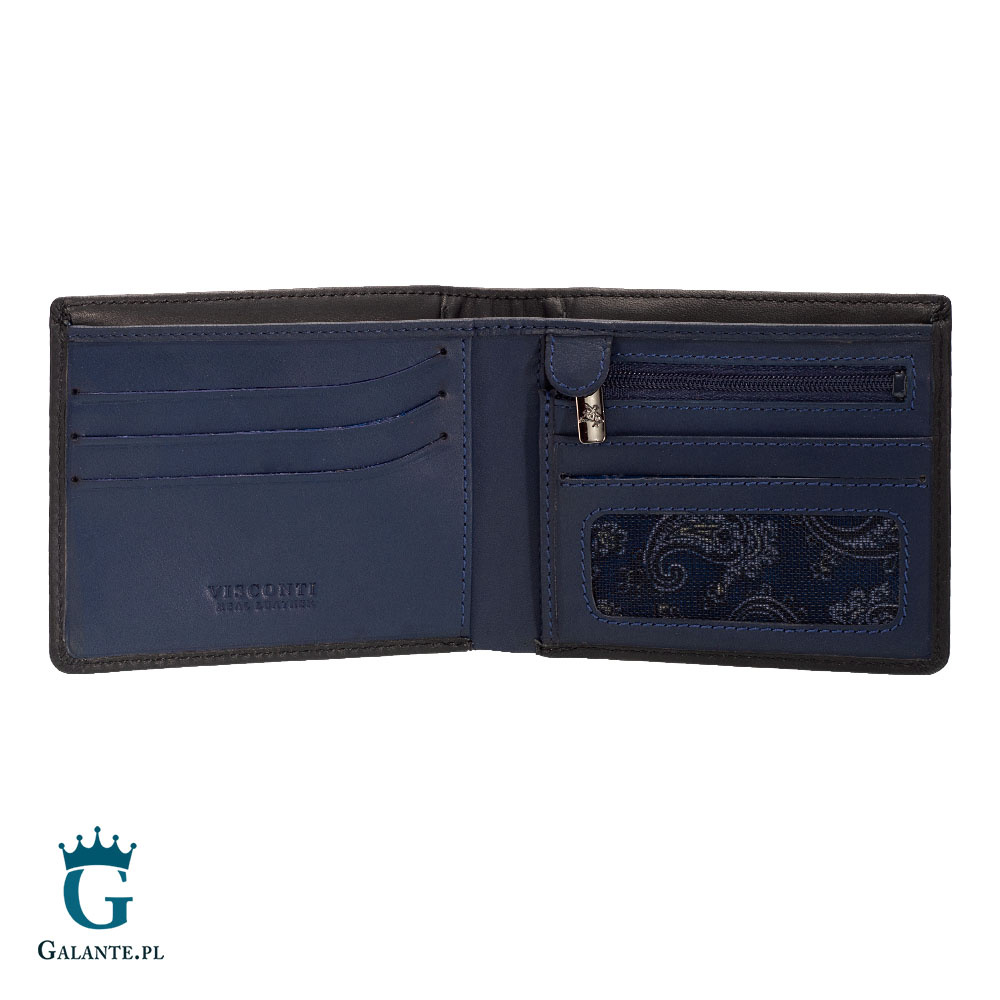 Cienki Skórzany Portfel Męski Visconti VSL-33 czarno-grafitowy