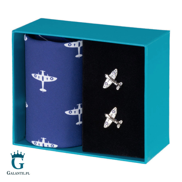 Zestaw prezentowy Spinki i Chusteczka Samolot Spitfire HS-12