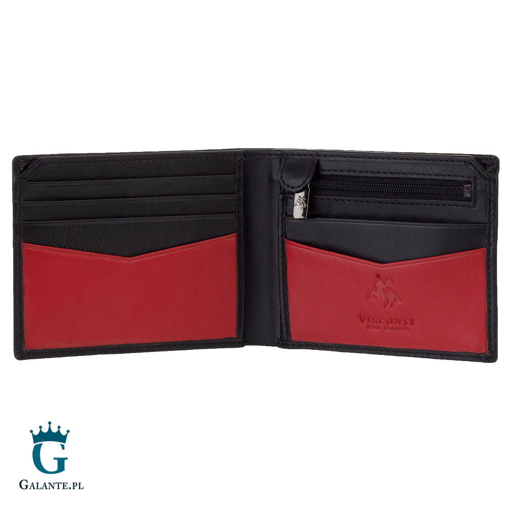 Cienki skórzany portfel męski Visconti VSL-20 czarno-czerwony