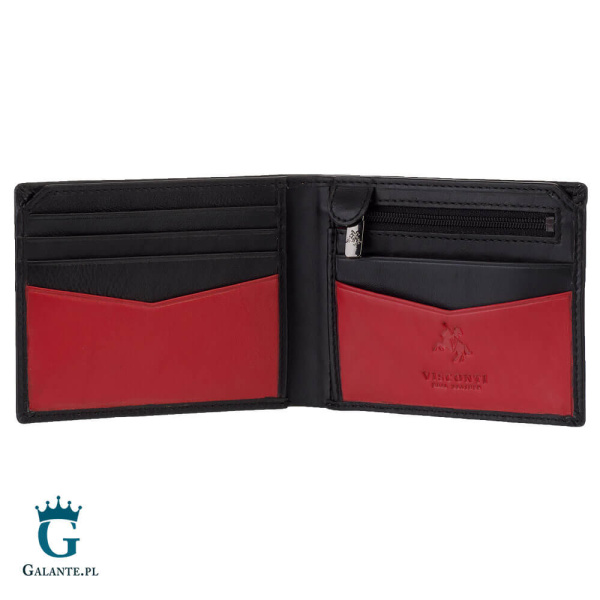 Cienki skórzany portfel męski Visconti VSL-20 czarno-czerwony