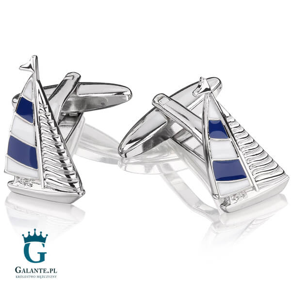 Spinki-do-mankietow-Zaglowki-18432 Zestaw prezentowy Spinki i Chusteczka Żaglówki HS-07