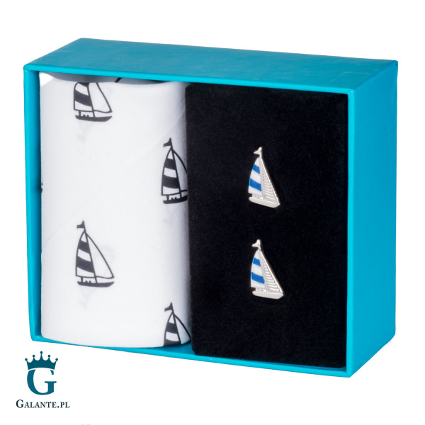 Zestaw prezentowy Spinki i Chusteczka Żaglówki HS-07