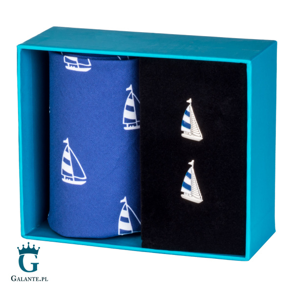 Zestaw prezentowy Spinki i Chusteczka Żaglówki HS-07