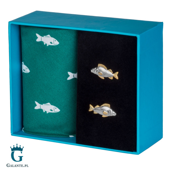 Zestaw prezentowy Spinki i Chusteczka Ryby HS-04