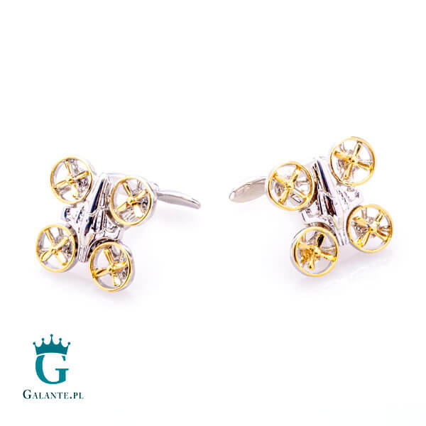 Spinki do mankietów Srebrno-Złote Drony X2 AJA1027