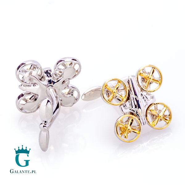 Spinki do mankietów Srebrno-Złote Drony X2 AJA1027