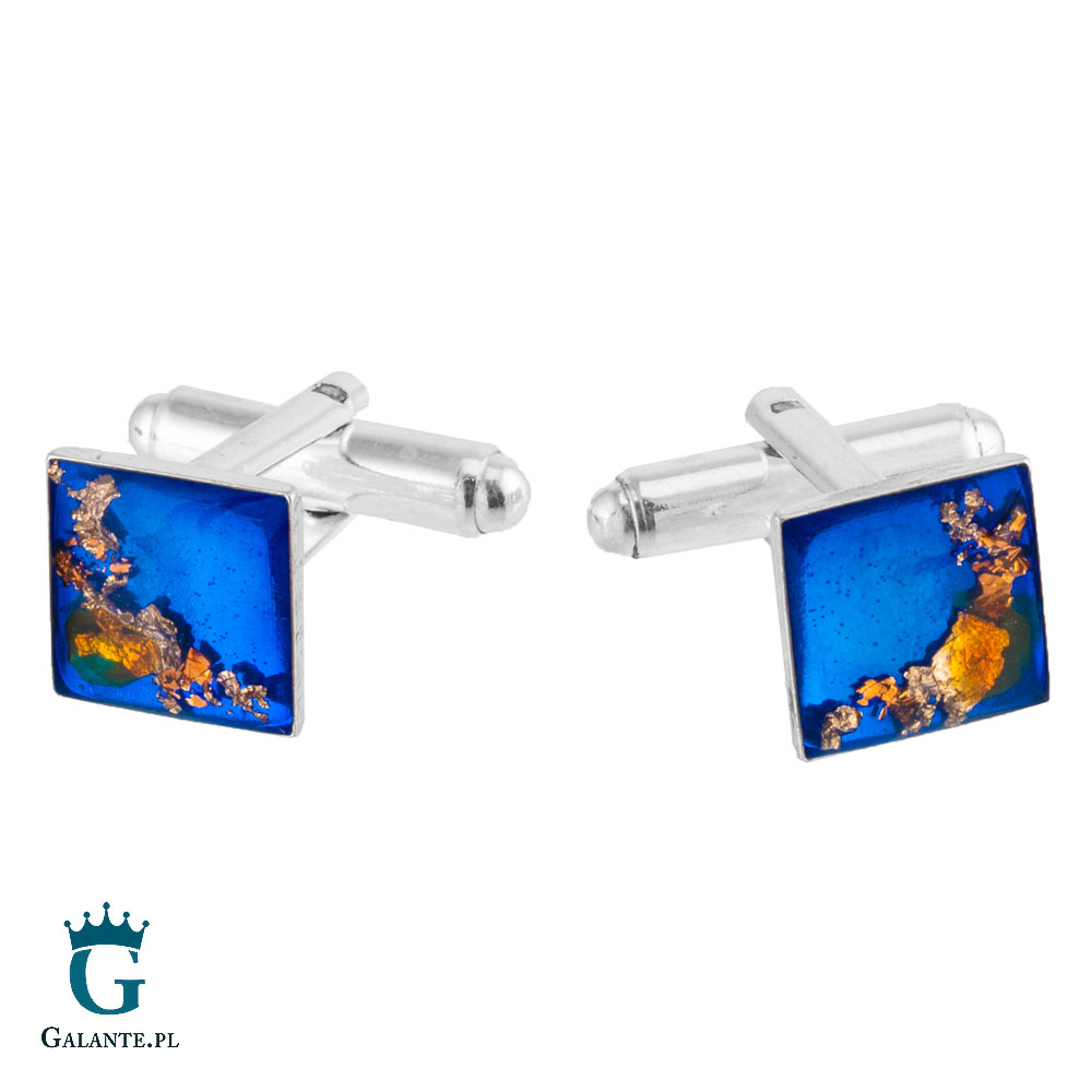 Srebrne spinki do mankietów z węglem i bursztynem SMW-013