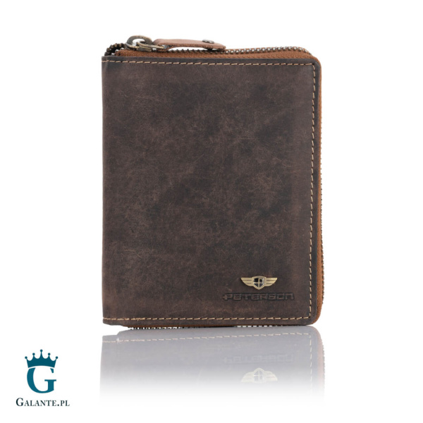 Pionowy Portfel Męski PETERSON Nubuk na Zamek 340 RFID