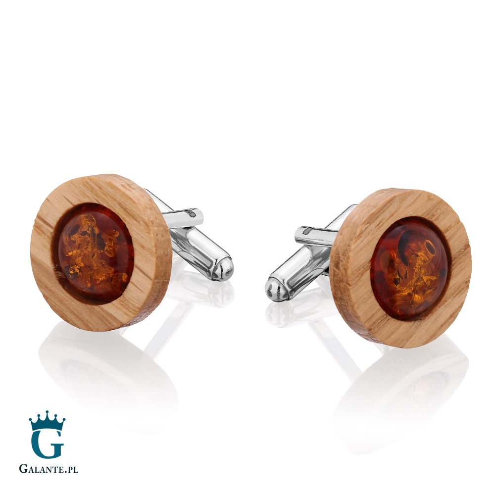 Srebrne Spinki do Mankietów “Polski Las” z Bursztynem SMD-006