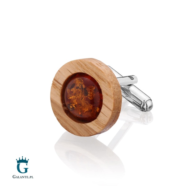 Srebrne Spinki do Mankietów “Polski Las” z Bursztynem SMD-006