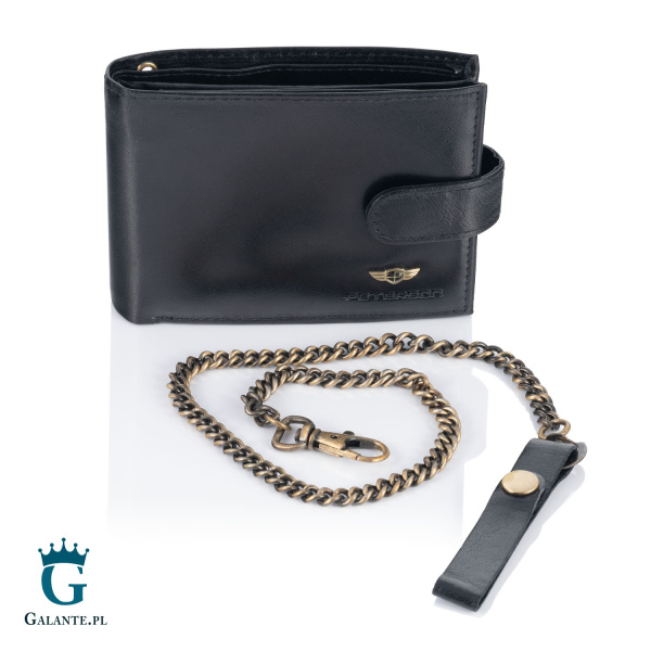 Portfel Skórzany Męski PETERSON 304 z łańcuchem i RFID