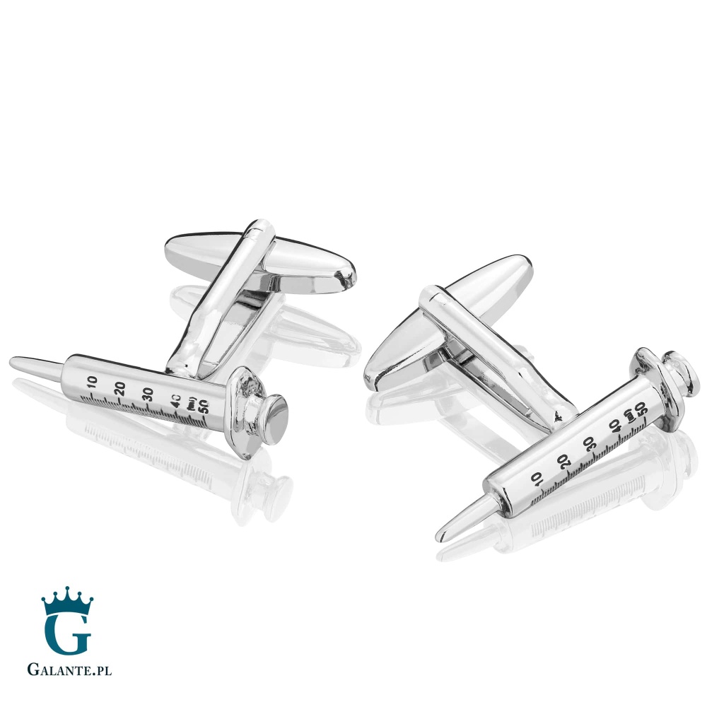 Medyczne spinki do mankietów X2 Dla lekarza – Strzykawka