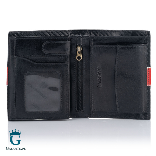 Pionowy Portfel Skórzany PETERSON Black&Red 317