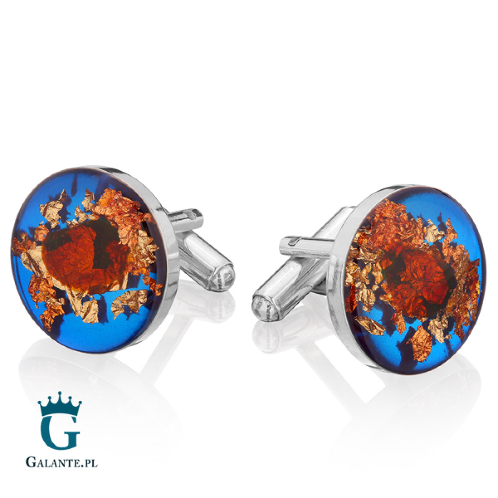 Srebrne spinki do mankietów Bałtycki Bursztyn w Żywicy SMB-008