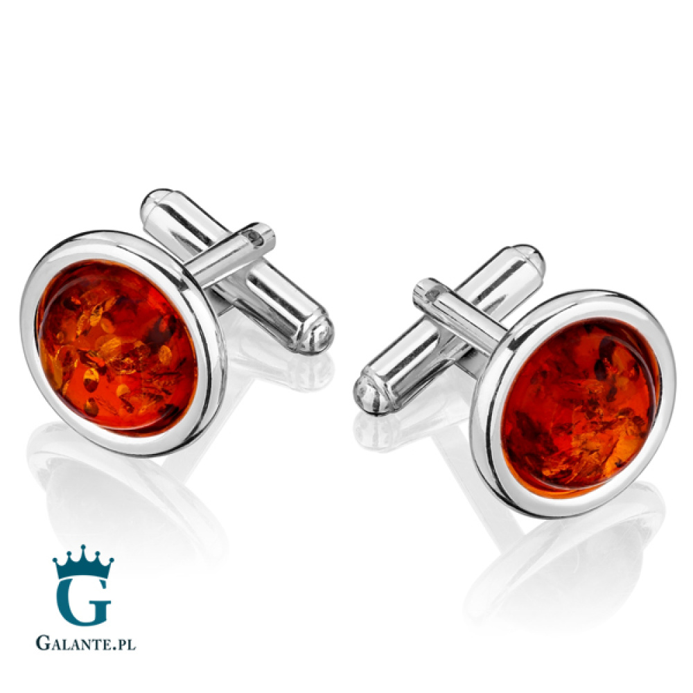 Srebrne spinki do mankietów z bursztynem SMB-001