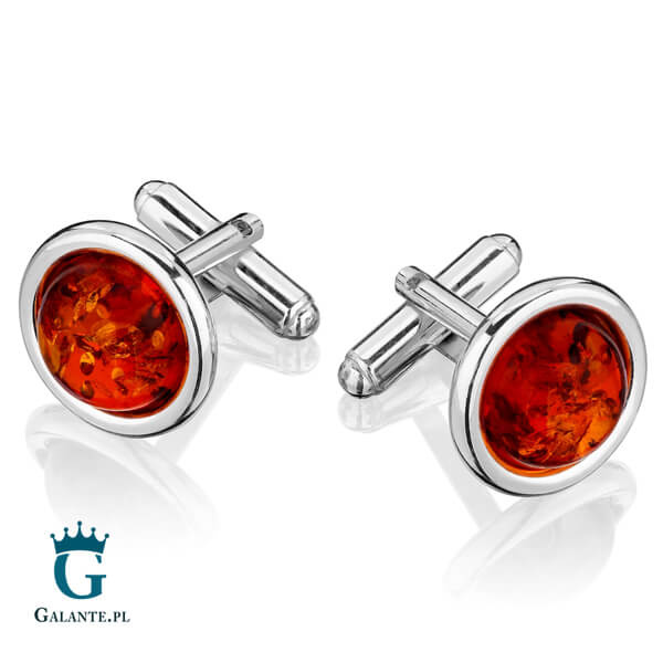 Srebrne spinki do mankietów z bursztynem SMB-001