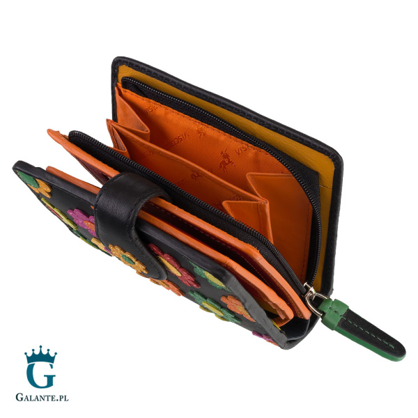 Portfelik skórzany damski kwiatki Visconti DS-80