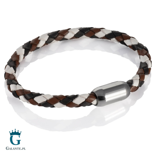 Wielobarwna bransoletka pleciona ze skóry naturalnej B-22