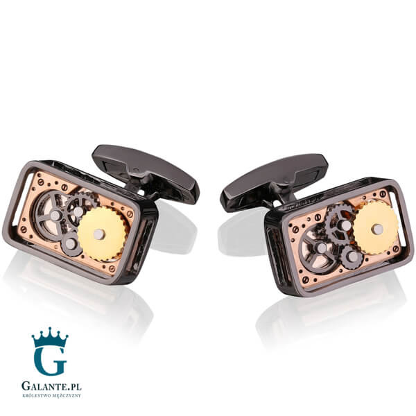 Spinki do mankietów Mechanizm Zegara CLM-113 Onyx-Art London