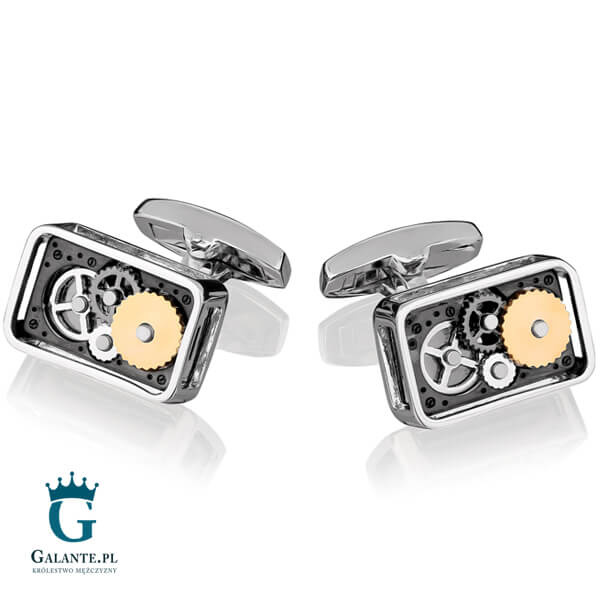Spinki do mankietów Mechanizm Zegara CLM-111 Onyx-Art London