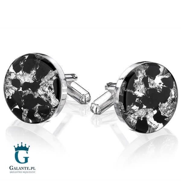 Srebrne spinki do mankietów z węglem Płatki Srebra SMW-005