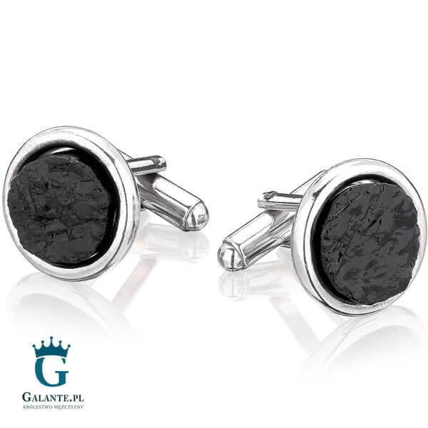 Srebrne spinki do mankietów z węglem SMW-002