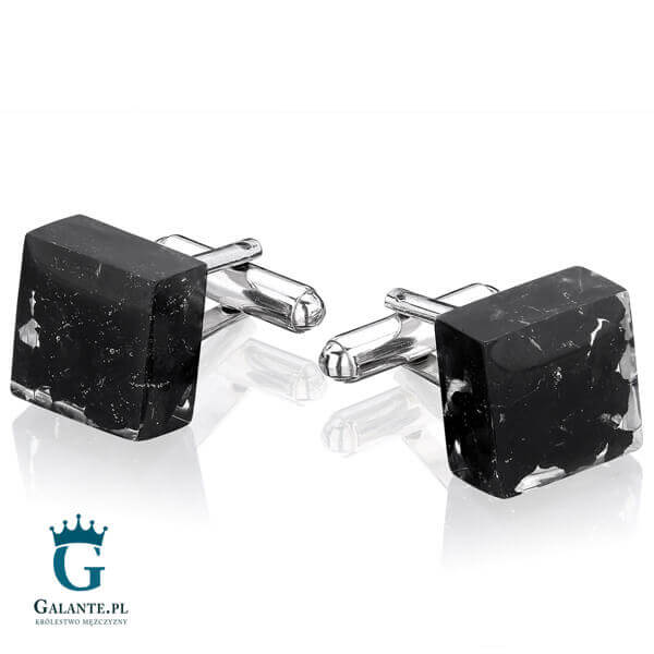 Srebrne spinki do mankietów z węglem SMW-006