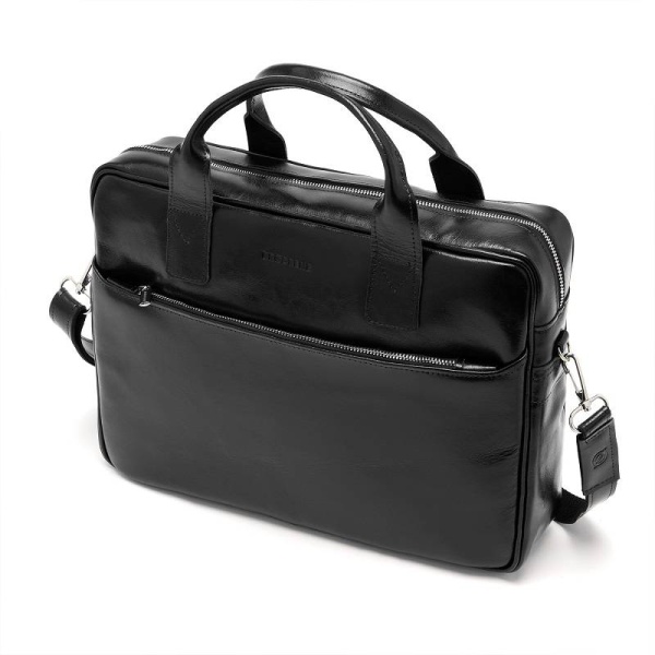 Torba na laptop z gładkiej skóry licowej Brodrene R12 czarna