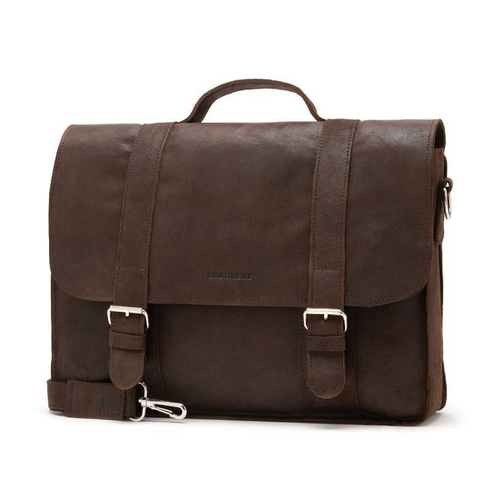 Skórzana torba na ramię Brodrene BL01 Brązowa