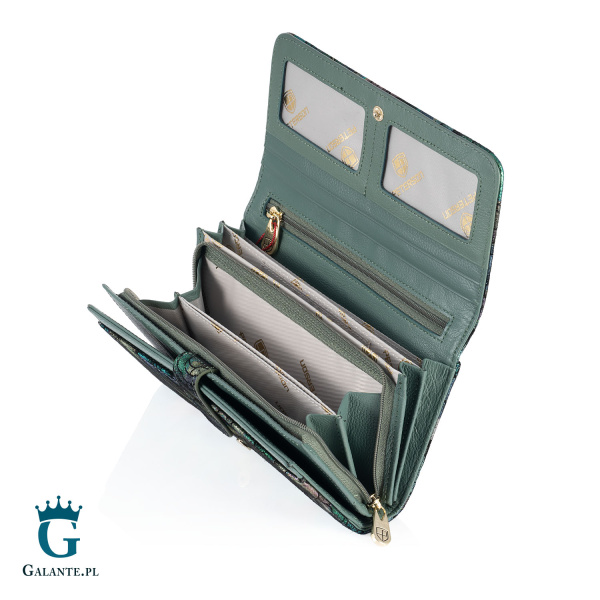Skórzany Portfel Organizer Damski Kwiaty PETERSON zielony