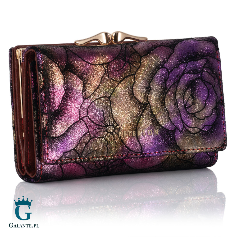 Zgrabny portfel damski w kwiaty PETERSON 42108 – fioletowy