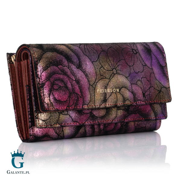 Duży portfel damski organizer w kwiaty PETERSON fiolet
