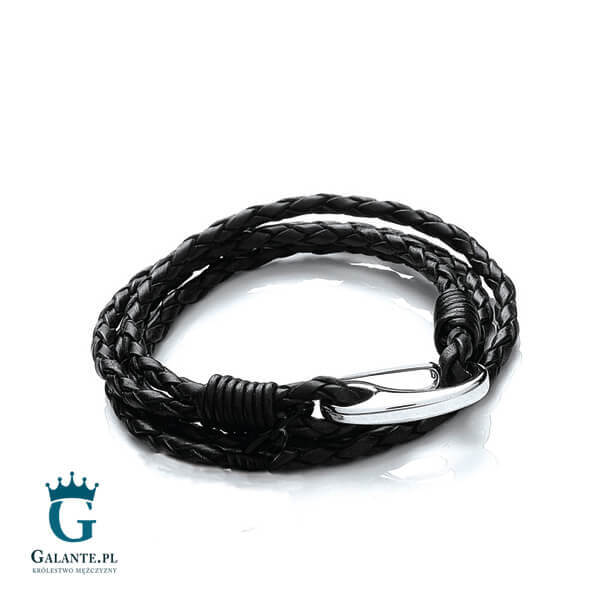 Czarna bransoletka skórzana pleciona podwójna T758-2