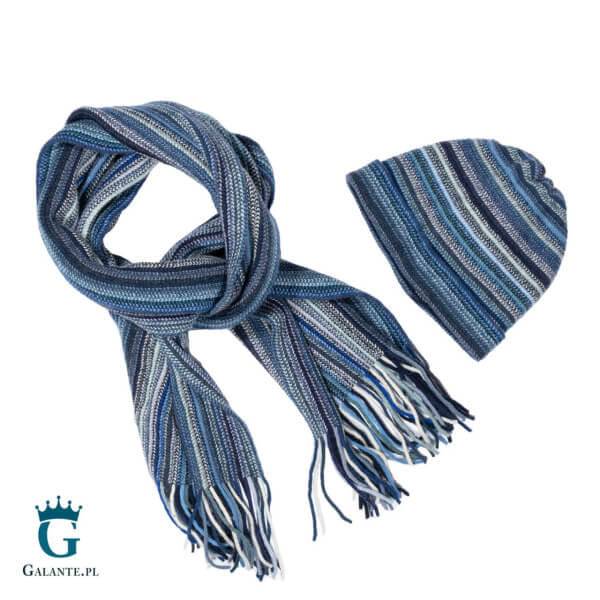 Zestaw niebieska czapka + szalik wełniany SLW-034